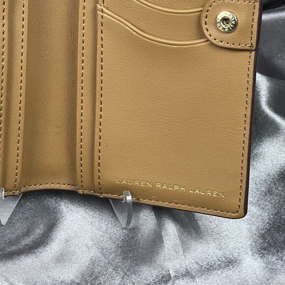 RLL Lauren Ralph Lauren Leather Bifold Wallet Olive Green Gold Logo Snap Closure - Picture 9 of 14